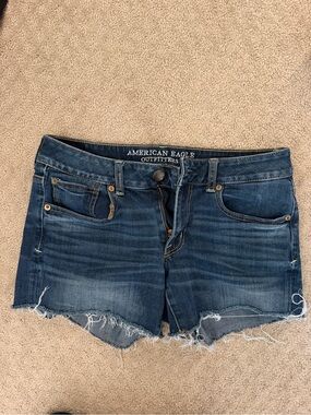 American Eagle Outfitters Frayed Dark Blue Denim Shorts